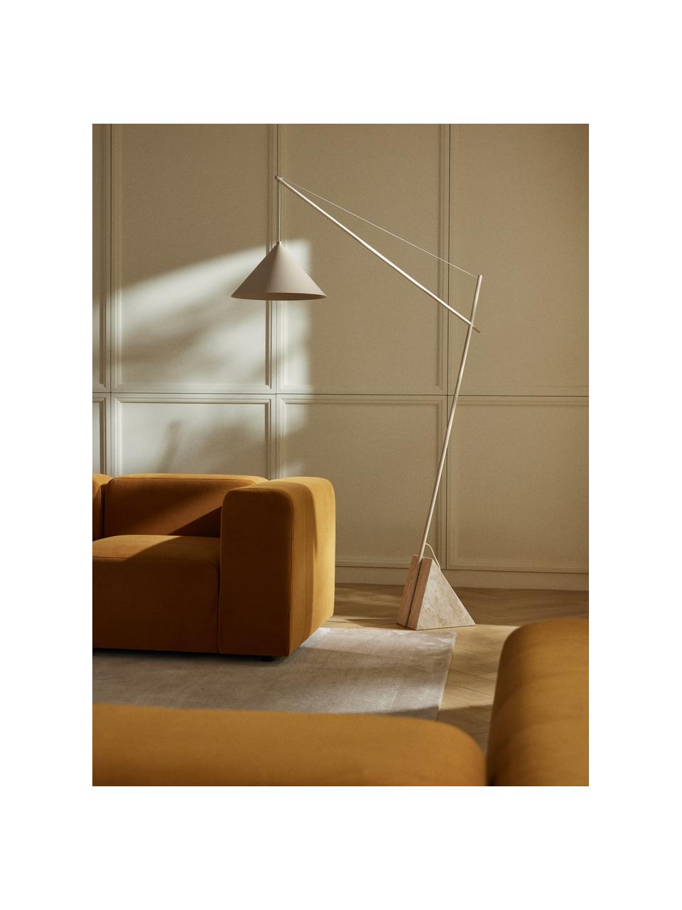 Lampada da lettura grande con base i travertino Reyna, Paralume: metallo verniciato a polv, Beige chiaro, travertino, Alt. 200 cm