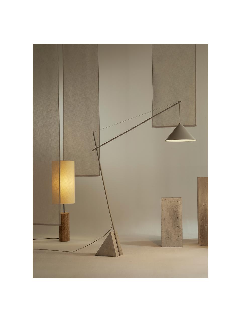 Lampada da lettura grande con base i travertino Reyna, Paralume: metallo verniciato a polv, Beige chiaro, travertino, Alt. 200 cm