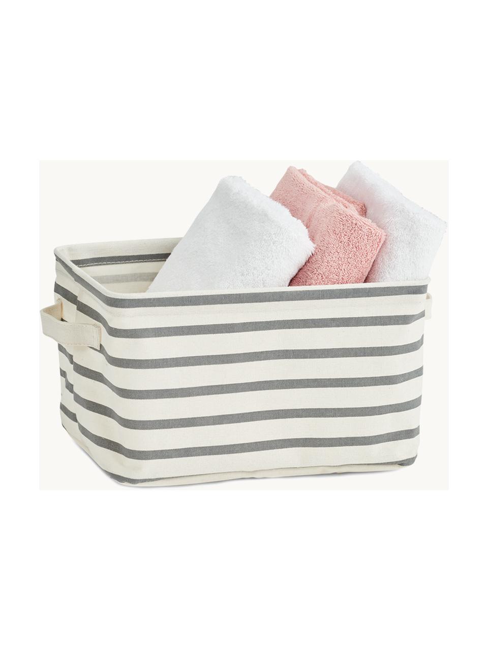 Cesta Stripes, Tejido canvas, Blanco Off White, gris, L 28 x An 21 cm