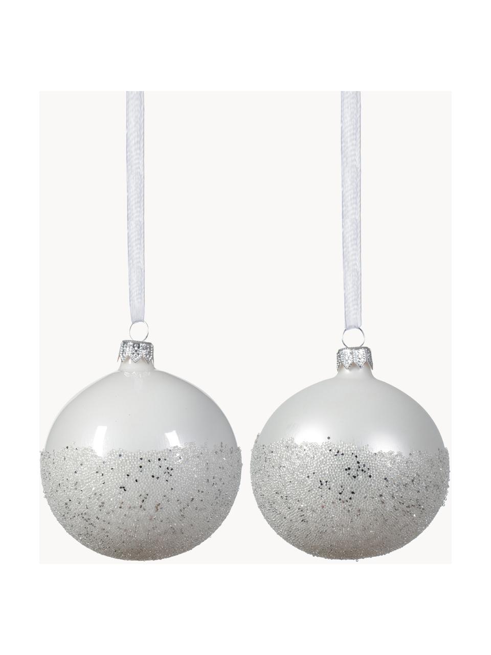 Boules de Noël Flossy, 6 élém., Verre, Blanc, Ø 8 cm