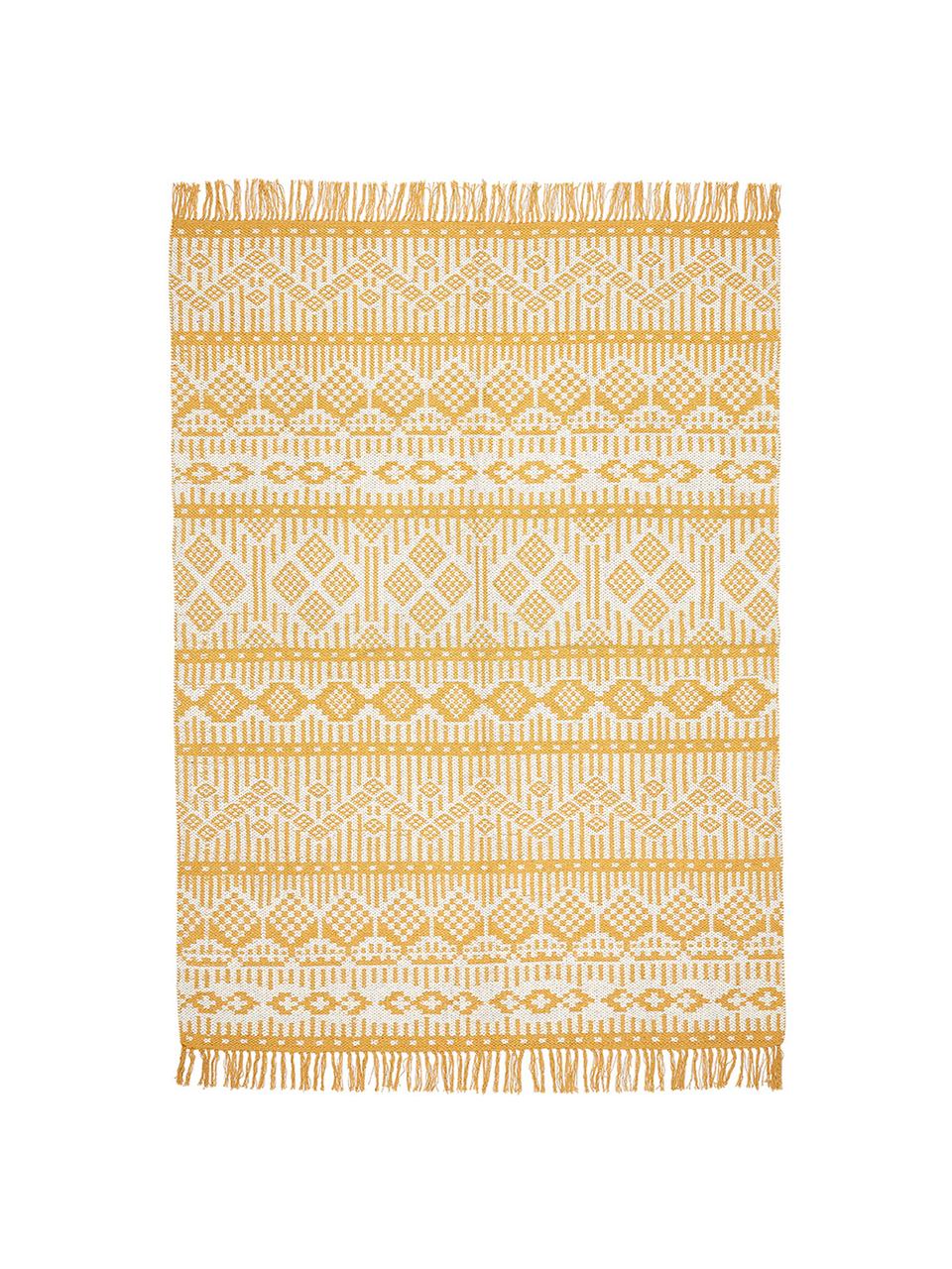 Etno koberec z recyklovanej bavlny Panama, Krémová, horčicová