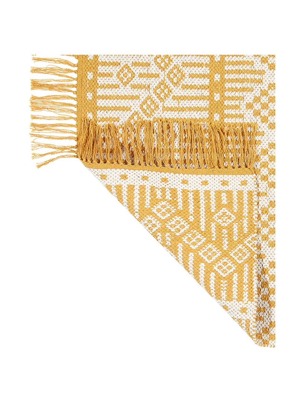 Koberec z recyklované bavlny v etno stylu Panama, Krémová, hořčičná žlutá