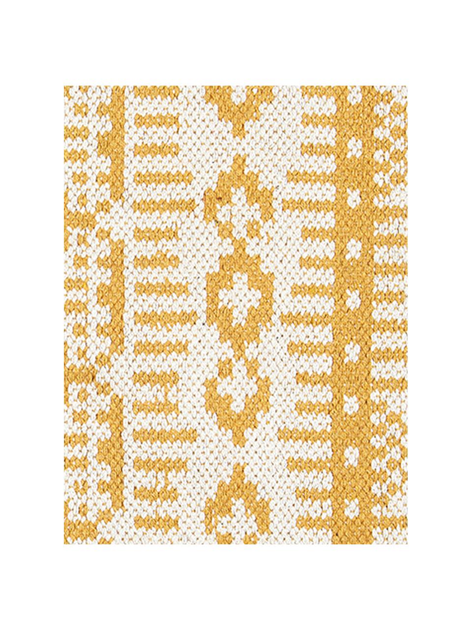 Ethno Teppich Panama aus recycelter Baumwolle, 100% Recycelte Baumwolle, Creme, Senfgelb, B 70 x L 140 cm (Grösse XS)