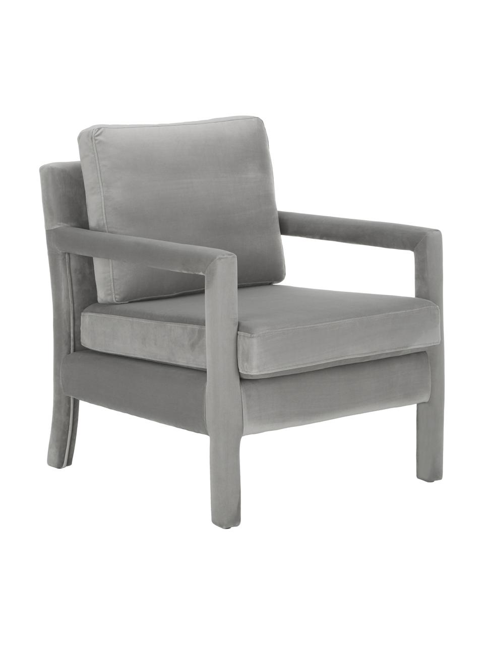 Fluwelen fauteuil Claudette in grijs, Bekleding: fluweel (100% polyester), Frame: massief grenenhout, multi, Grijs, 65 x 75 cm