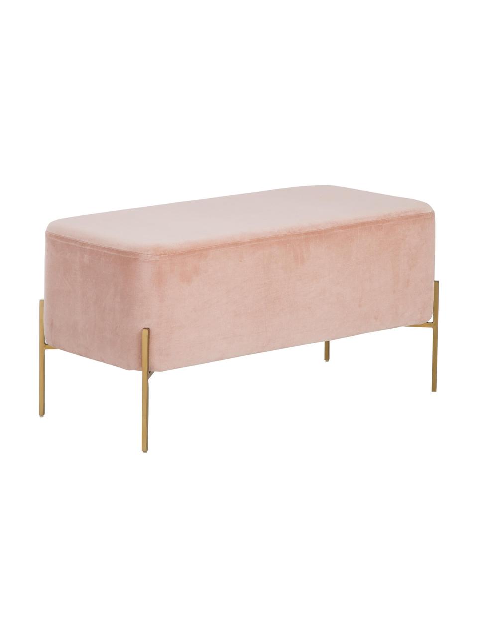 Banquette en velours rose Harper, Velours rose, couleur dorée, larg. 90 x haut. 44 cm