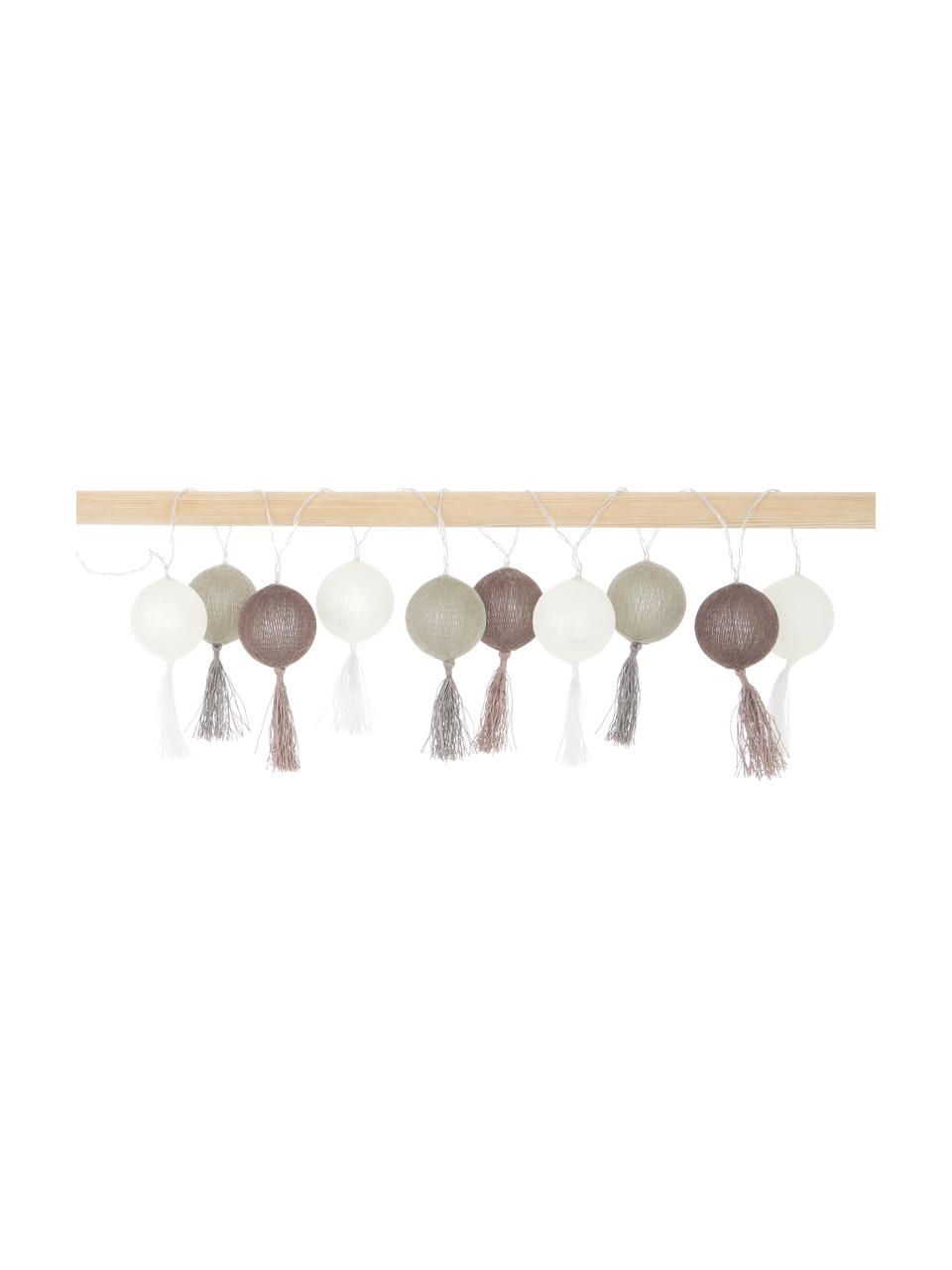 Ghirlanda a LED Jolly Tassel, 185 cm, 10 lampioni, Lanterne: cotone, Bianco, marrone, beige, Lung. 185 cm