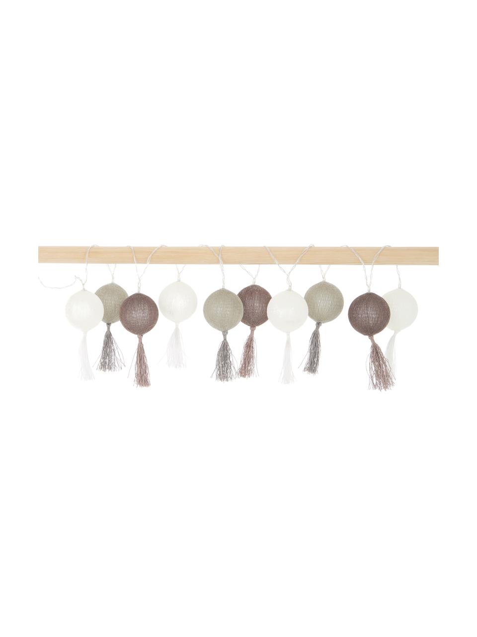 LED lichtslinger Jolly Tassel, 185 cm, 10 lampions, Lampions: katoen, Wit, bruin, beige, L 185 cm
