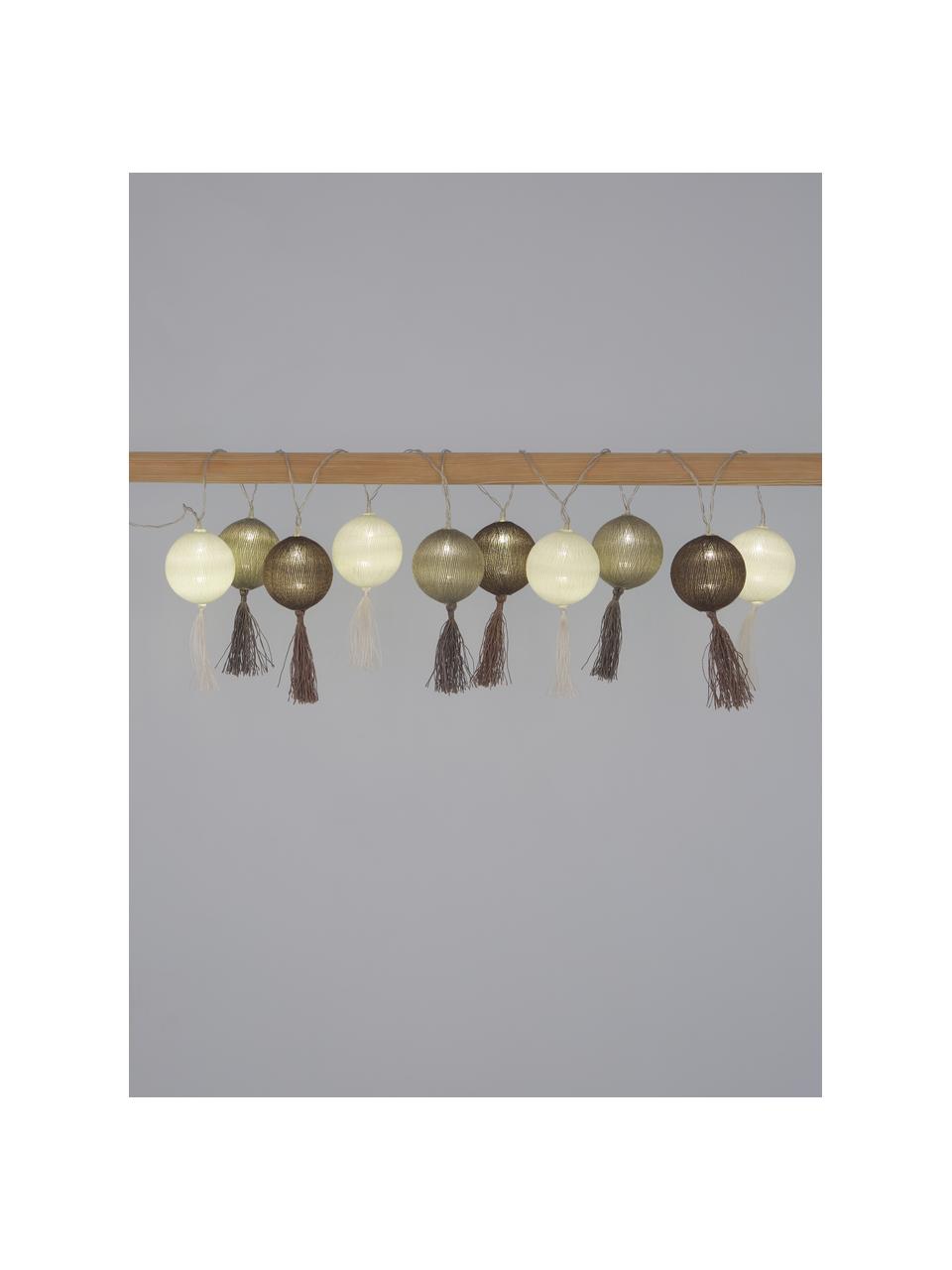 Ghirlanda a LED Jolly Tassel, 185 cm, 10 lampioni, Lanterne: cotone, Bianco, marrone, beige, Lung. 185 cm