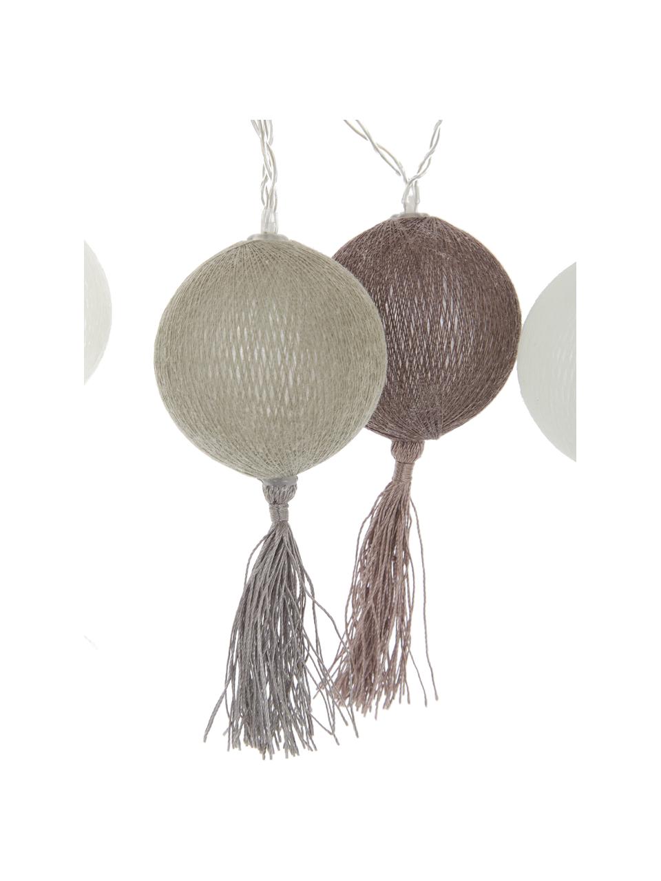 Ghirlanda a LED Jolly Tassel, 185 cm, 10 lampioni, Lanterne: cotone, Bianco, marrone, beige, Lung. 185 cm