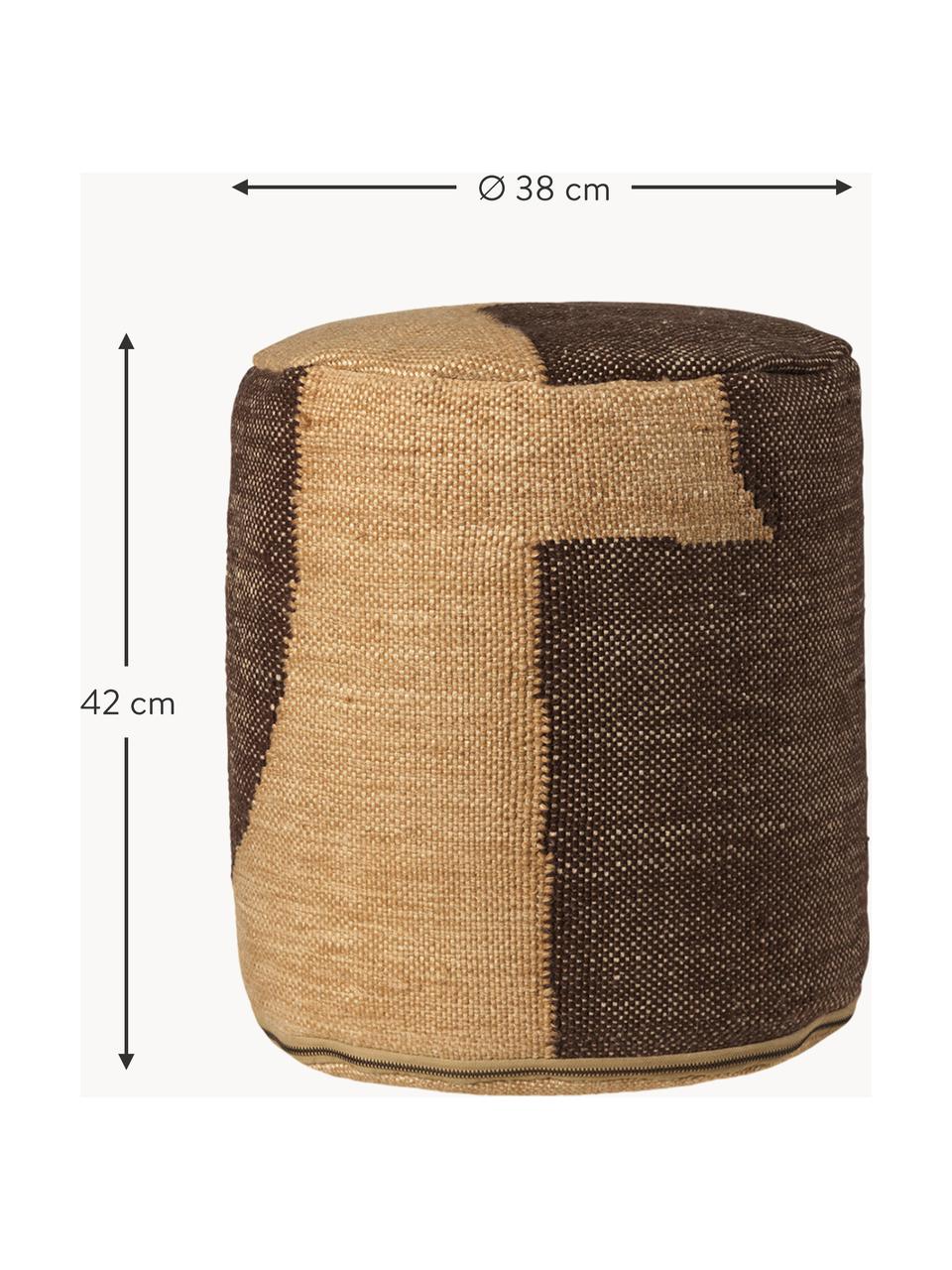 Pouf rembourré Forene, Tissu beige, brun foncé, Ø 38 x haut. 42 cm