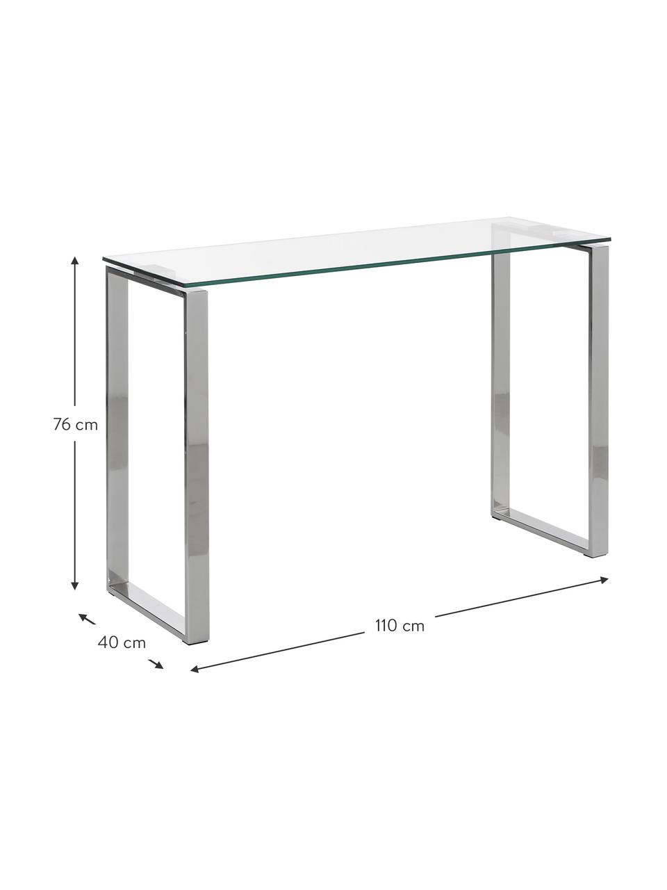 Glas-Konsole Katrine, Gestell: Metall, beschichtet, Ablagefläche: Glas, Chromfarben, Transparent, B 110 x H 76 cm