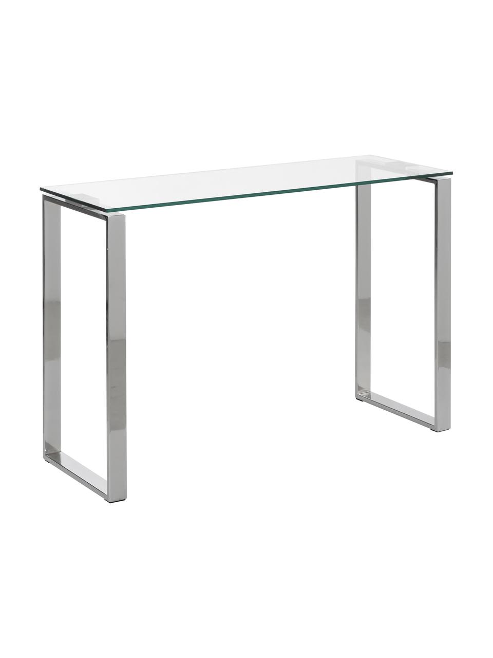 Consolle in vetro Katrine, Struttura: metallo rivestito, Cromato, trasparente, Larg. 110 x Alt. 76 cm