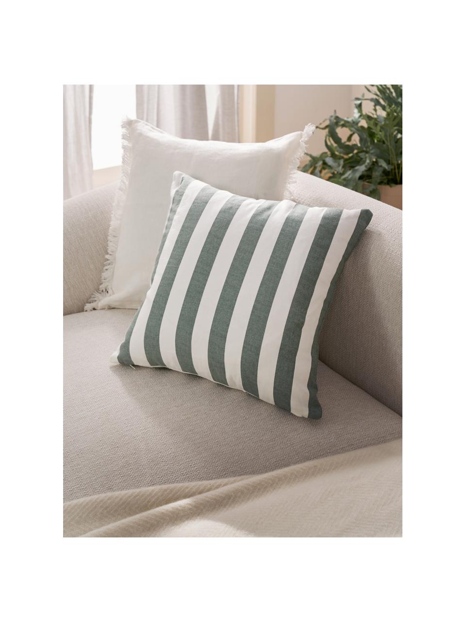 Housse de coussin rayures vert sauge Timon, 100 % coton, Vert, blanc, larg. 40 x long. 40 cm