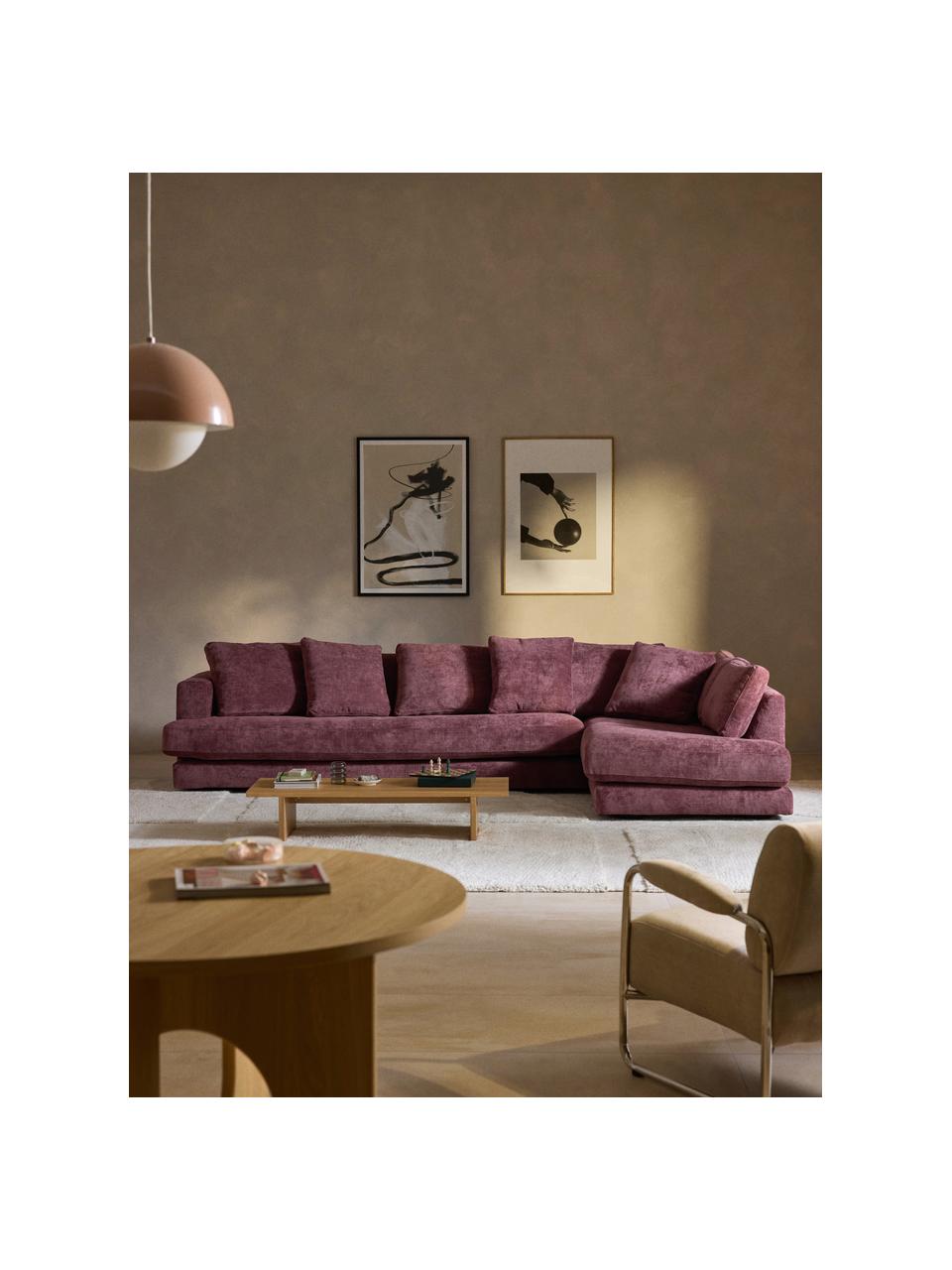 Sofa narożna XL Tribeca, Tapicerka: 100% poliester Dzięki tka, Stelaż: drewno bukowe, drewno sos, Nogi: drewno sosnowe Ten produk, Ciemnofioletowa tkanina, S 326 x G 192 cm, prawostronna