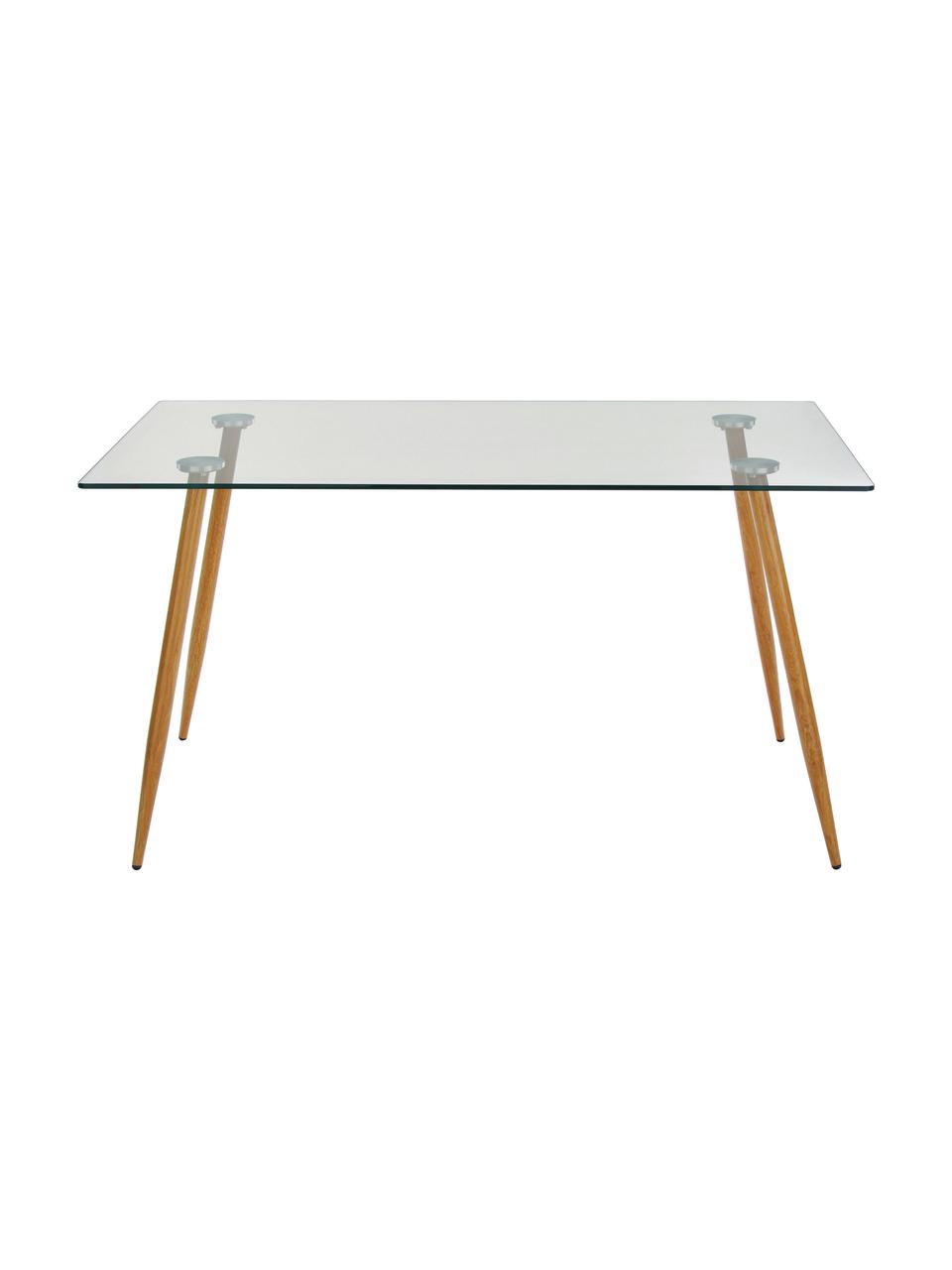 Mesa de comedor Wilma, tablero de cristal, Tablero: vidrio laminado, Patas: metal barnizado en roble, Tansparante, An 140 x F 80 cm