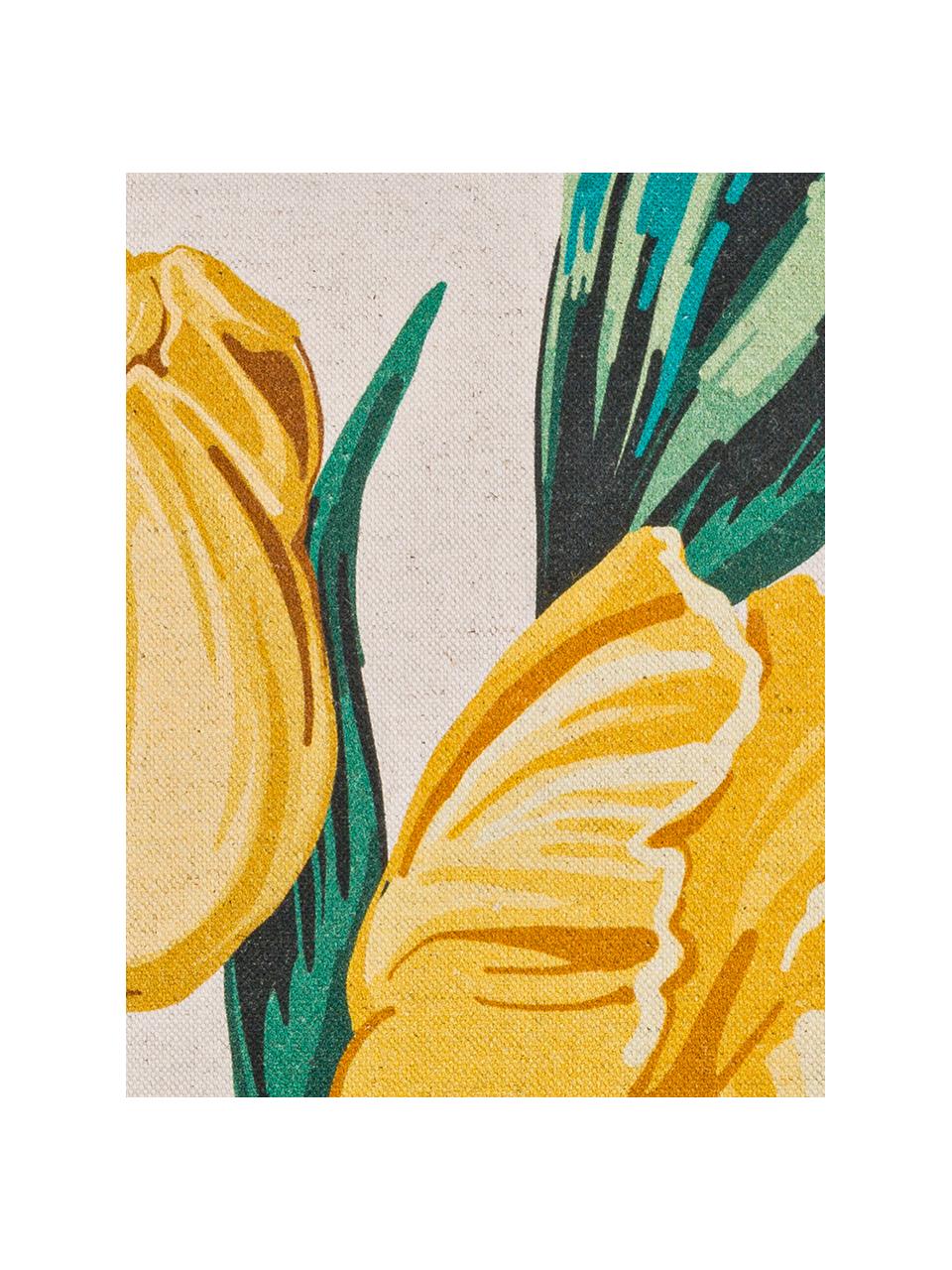 Federa reversibile con stampa tulipani Tulipa, 85% cotone, 15% lino, Beige, giallo, verde, Larg. 50 x Lung. 50 cm
