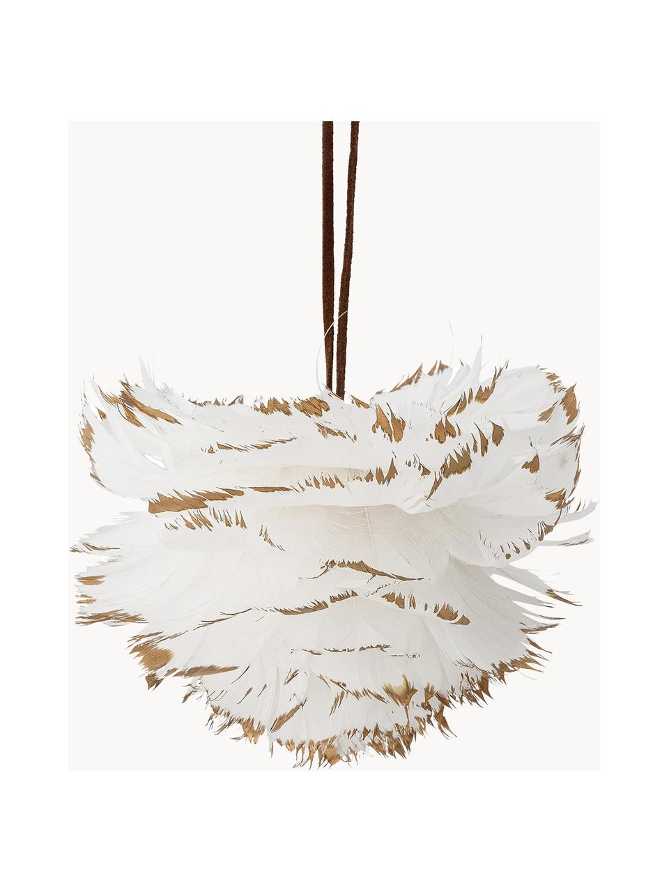 Kerstboomhanger Jaslyn van veren, Wit, beige, Ø 12 x H 9 cm