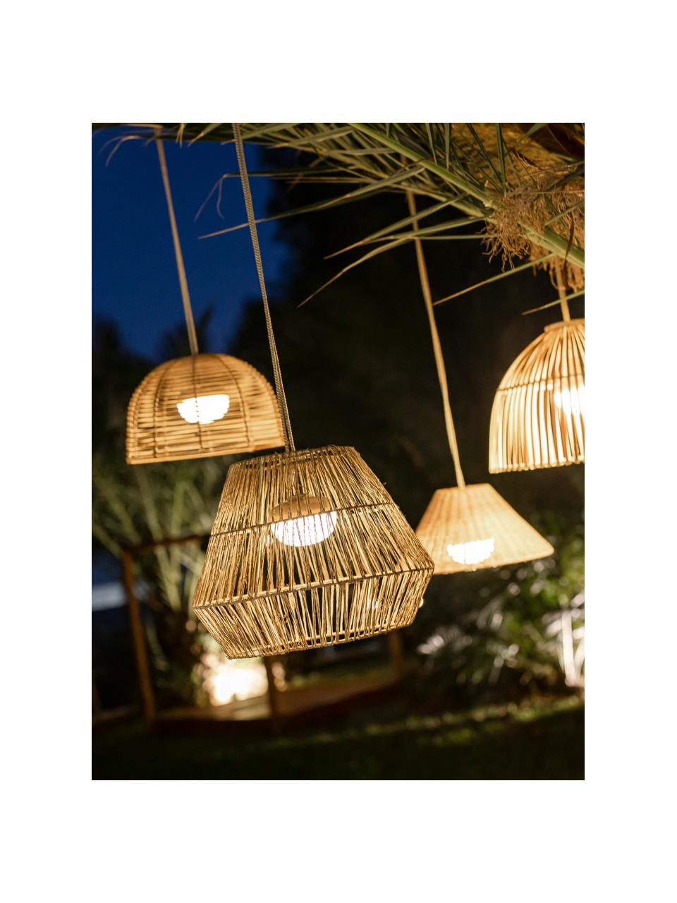 Handgemaakte dimbare outdoor LED hanglamp Sisine, Lamp: natuurlijke vezels, Lichtbruin, Ø 40 x H 31 cm
