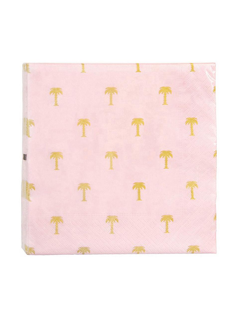 Papieren servetten Palmtree, 20 stuks, Papier, Roze, goudkleurig, 17 x 17 cm