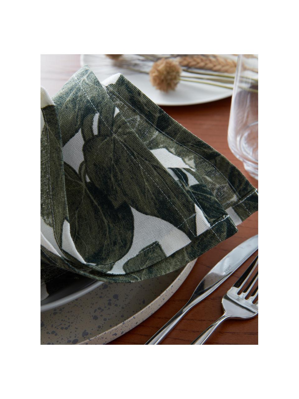 Stoffen servetten Ivy, 8 stuks, 100% katoen, Olijfgroen, gebroken wit, B 45 x L 45 cm