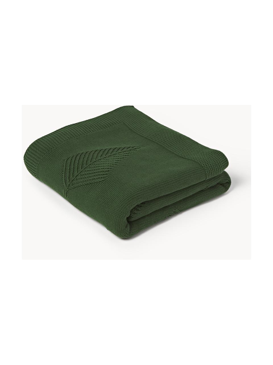 Coperta in cotone con motivo invernale Beryl, 100% cotone, Verde scuro, Larg. 130 x Lung. 170 cm