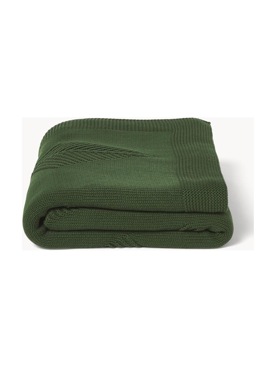 Coperta in cotone con motivo invernale Beryl, 100% cotone, Verde scuro, Larg. 130 x Lung. 170 cm