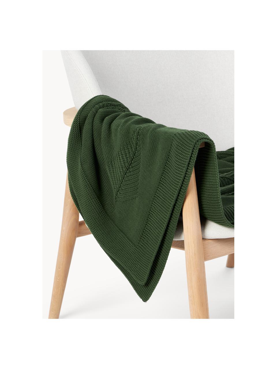 Coperta in cotone con motivo invernale Beryl, 100% cotone, Verde scuro, Larg. 130 x Lung. 170 cm