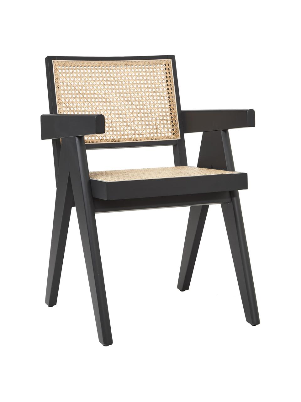 Armstoel Sissi met Weens vlechtwerk, Frame: massief gelakt beukenhout, Zitvlak: rotan, Rotan, zwart, B 52  x D 58 cm