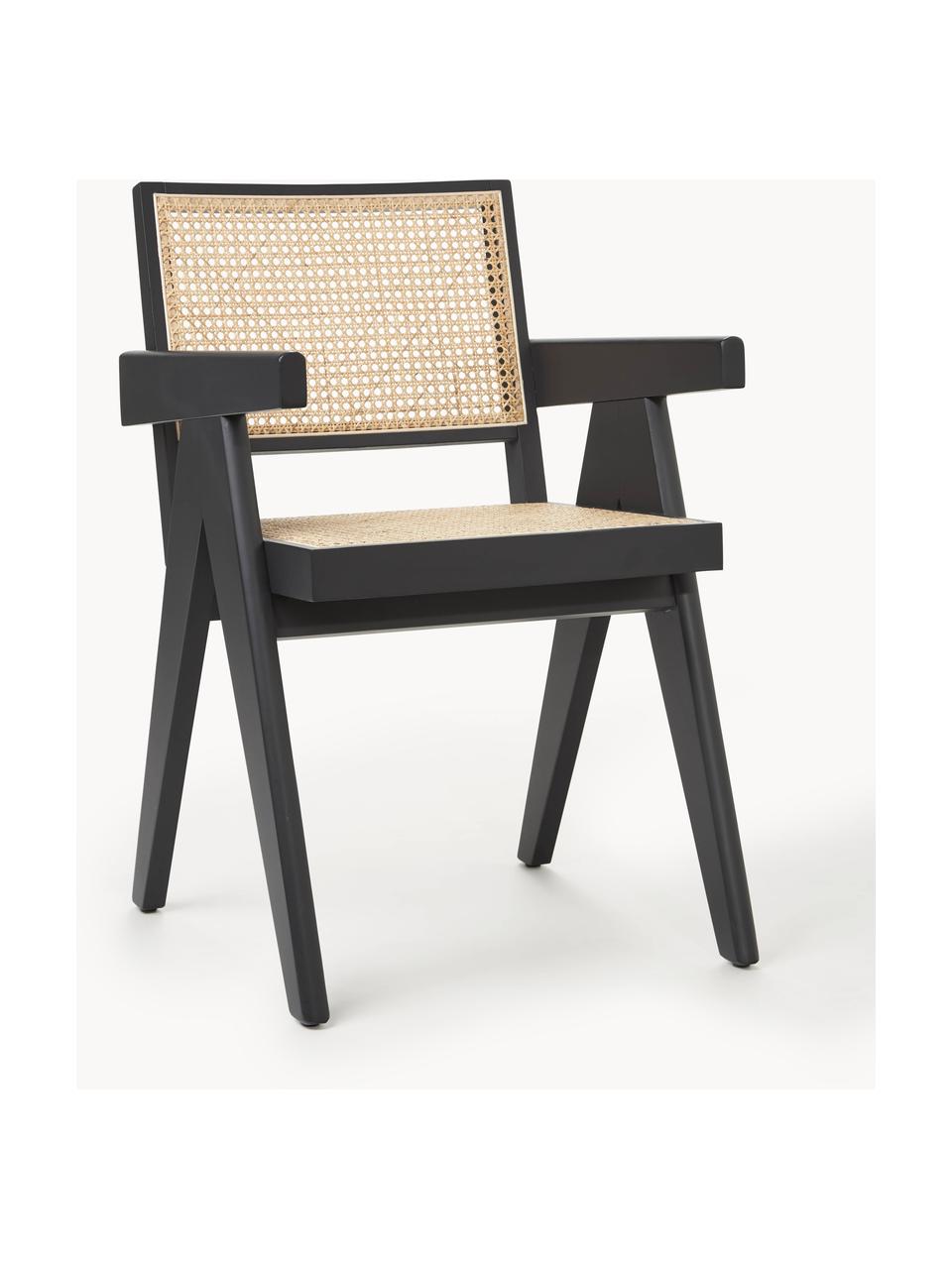 Židle s područkami a vídeňskou pleteninou Sissi, Černá, světle béžová, Š 52 cm, H 58 cm
