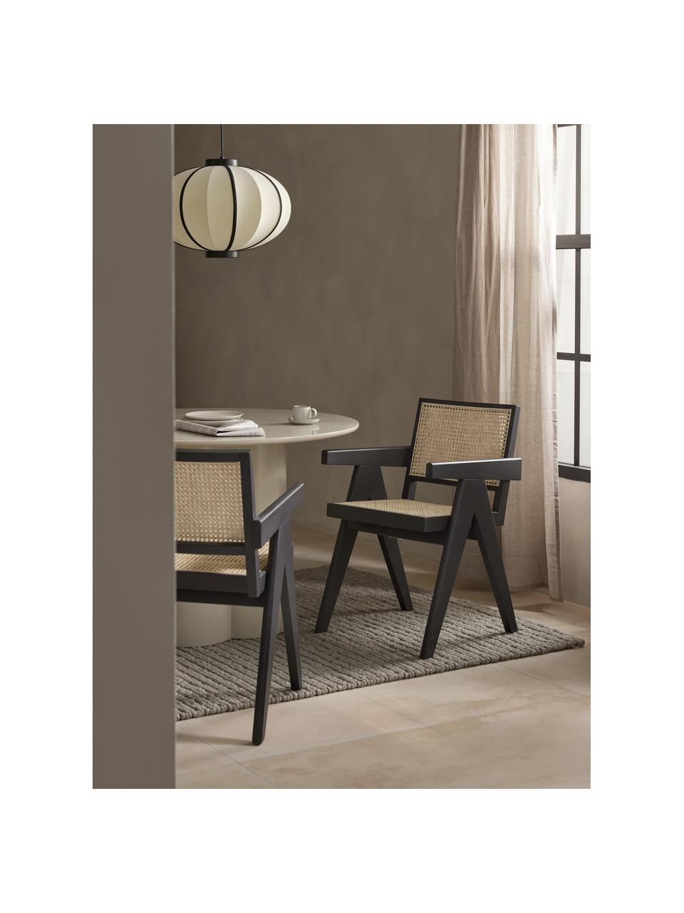 Stolička s opierkami s viedenským výpletom Sissi, Čierna, svetlobéžová, B 52 x T 58 cm