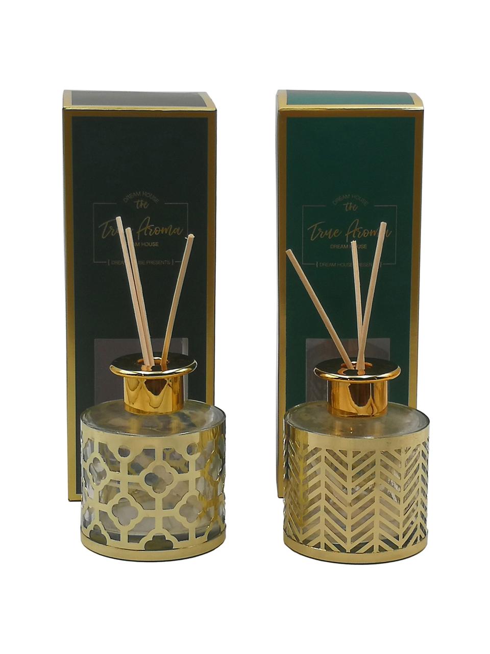 Ambientador Helion (vainilla), Metal, vidrio, aceite perfumado, palillos de madera, Dorado, transparente, Ø 9 x Alto 24 cm