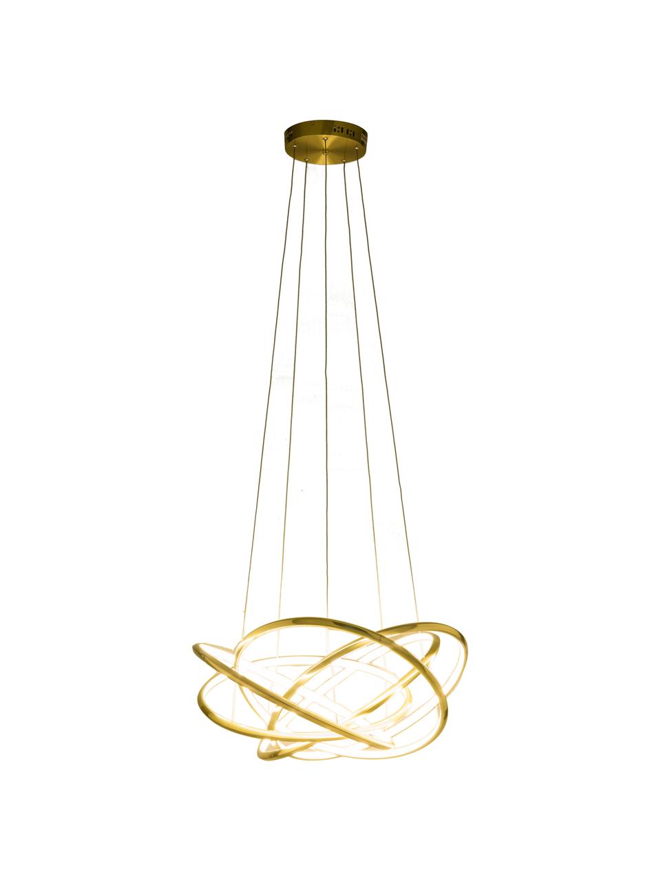 Grote LED hanglamp Saturn in goudkleur, Lampenkap: gepoedercoat aluminium, Diffuser: acryl, Baldakijn: vermessingd staal, Goudkleurig, Ø 72  x H 75 cm