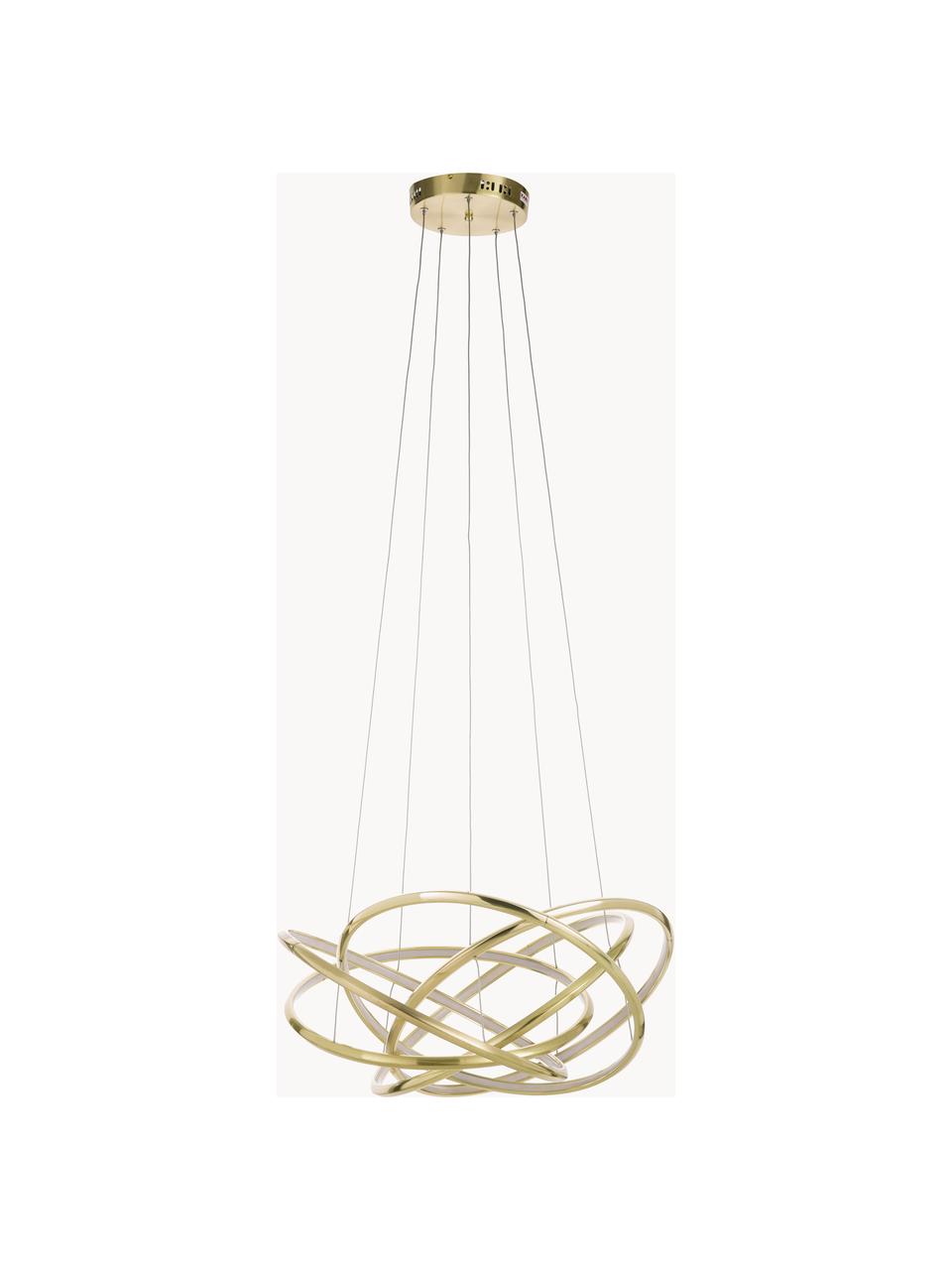 Grote LED hanglamp Saturn, Lampenkap: gepoedercoat aluminium, Diffuser: acryl, Baldakijn: vermessingd staal, Goudkleurig, Ø 72 x H 75 cm