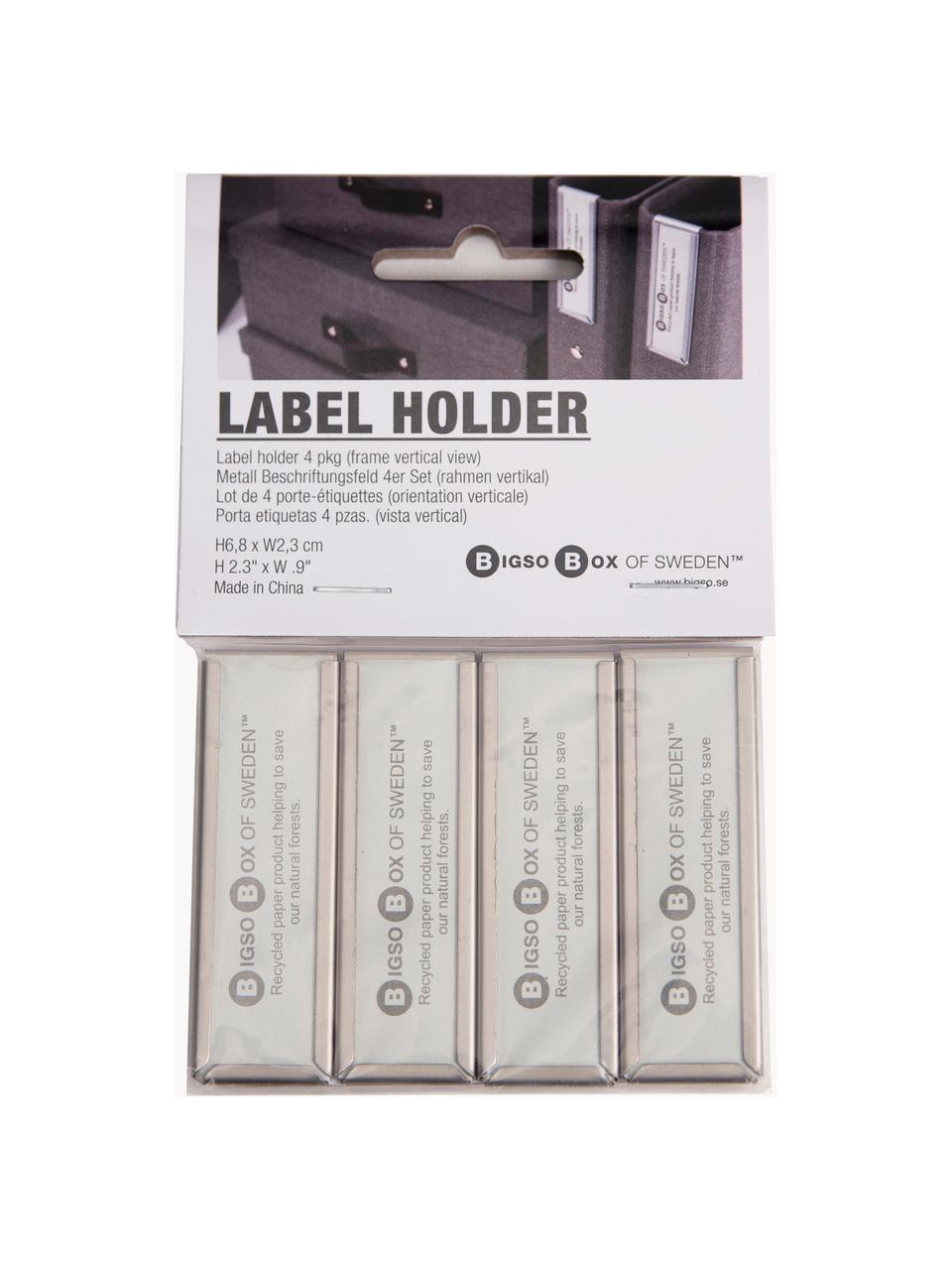 Porte-étiquettes verticaux Label, 4 pièces, Métal, enduit, Argenté, larg. 2 x haut. 7 cm