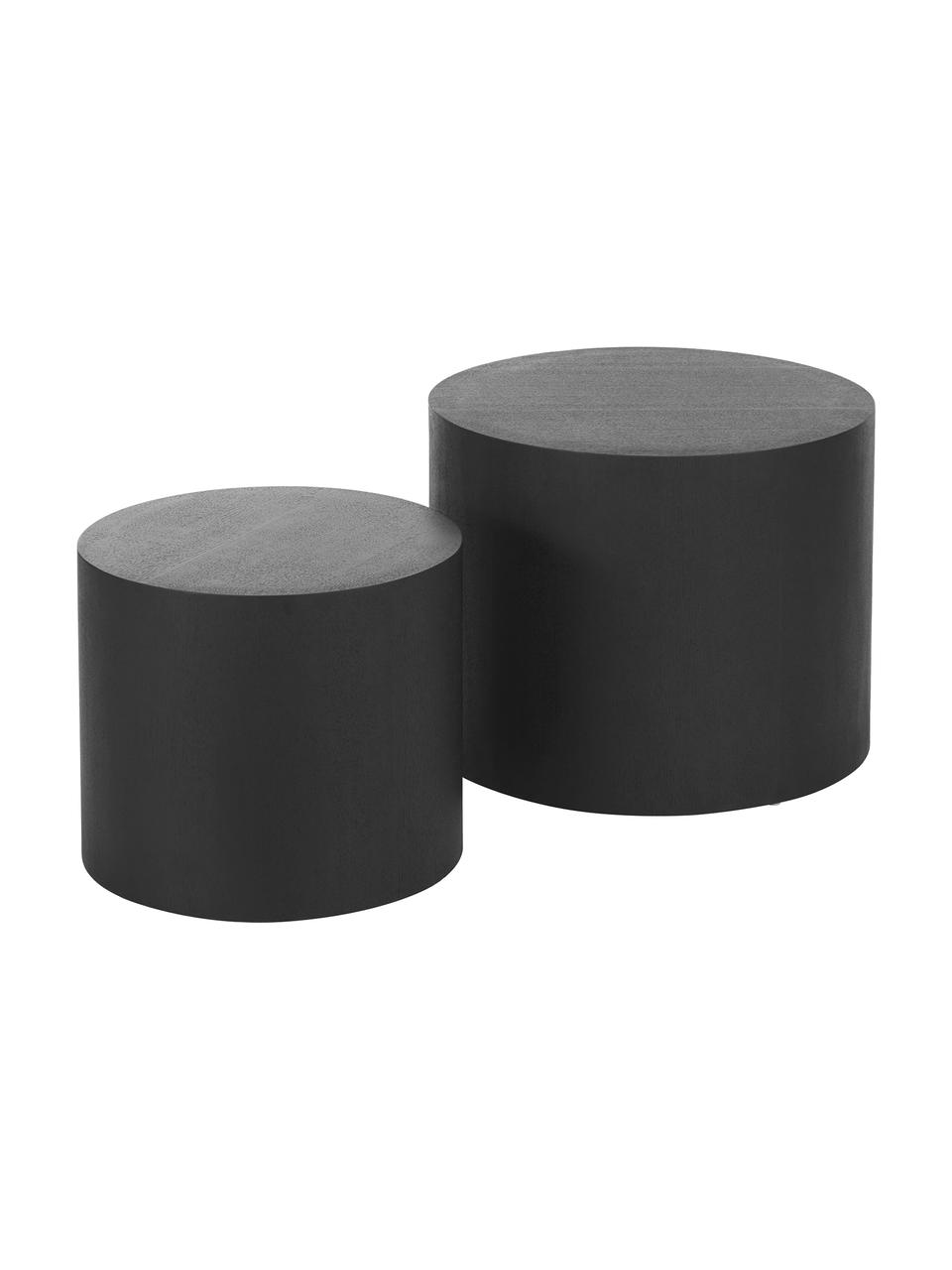 Set de mesas de centro de madera Dan, 2 uds., Tablero de fibras de densidad media (MDF) chapado en madera de fresno, Fresno pintado en negro, Set de diferentes tamaños