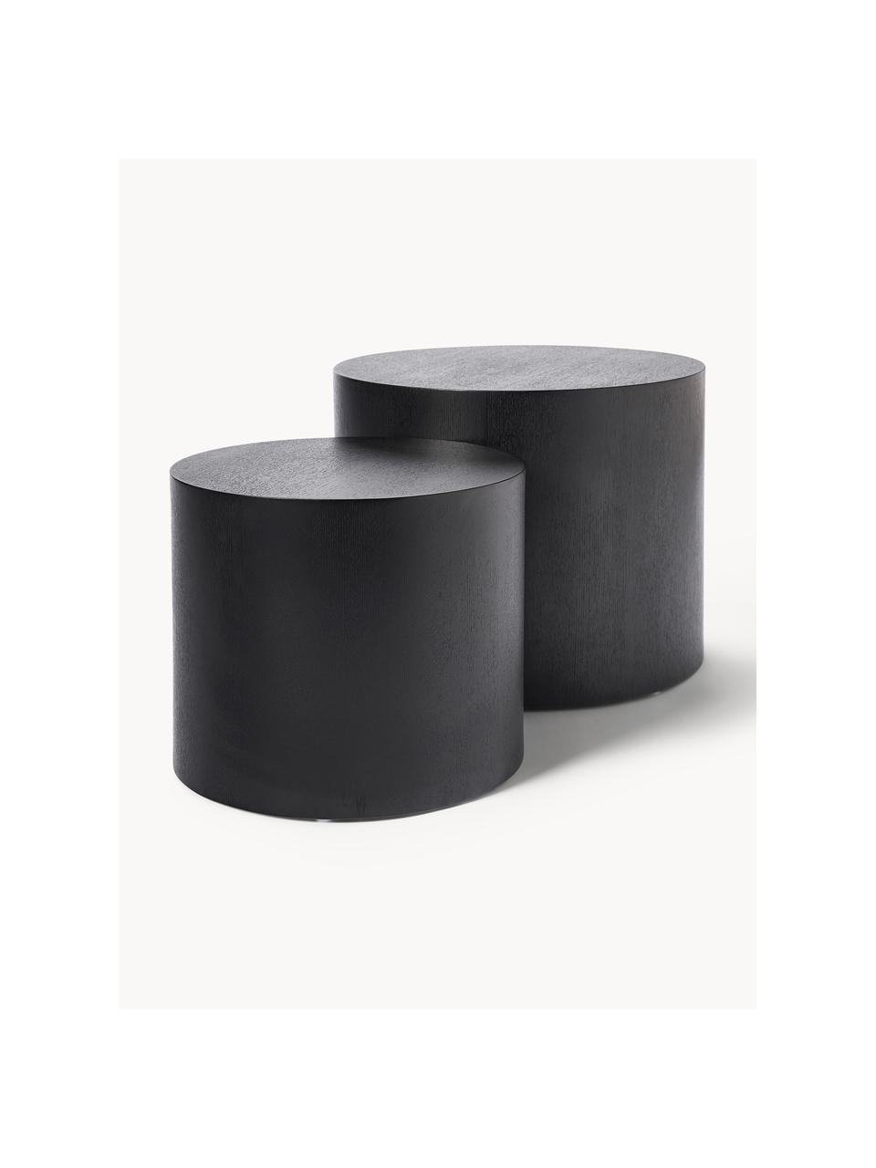 Salontafelset Dan van hout, 2-delig, MDF met essenhoutfineer, Zwart, Set met verschillende formaten