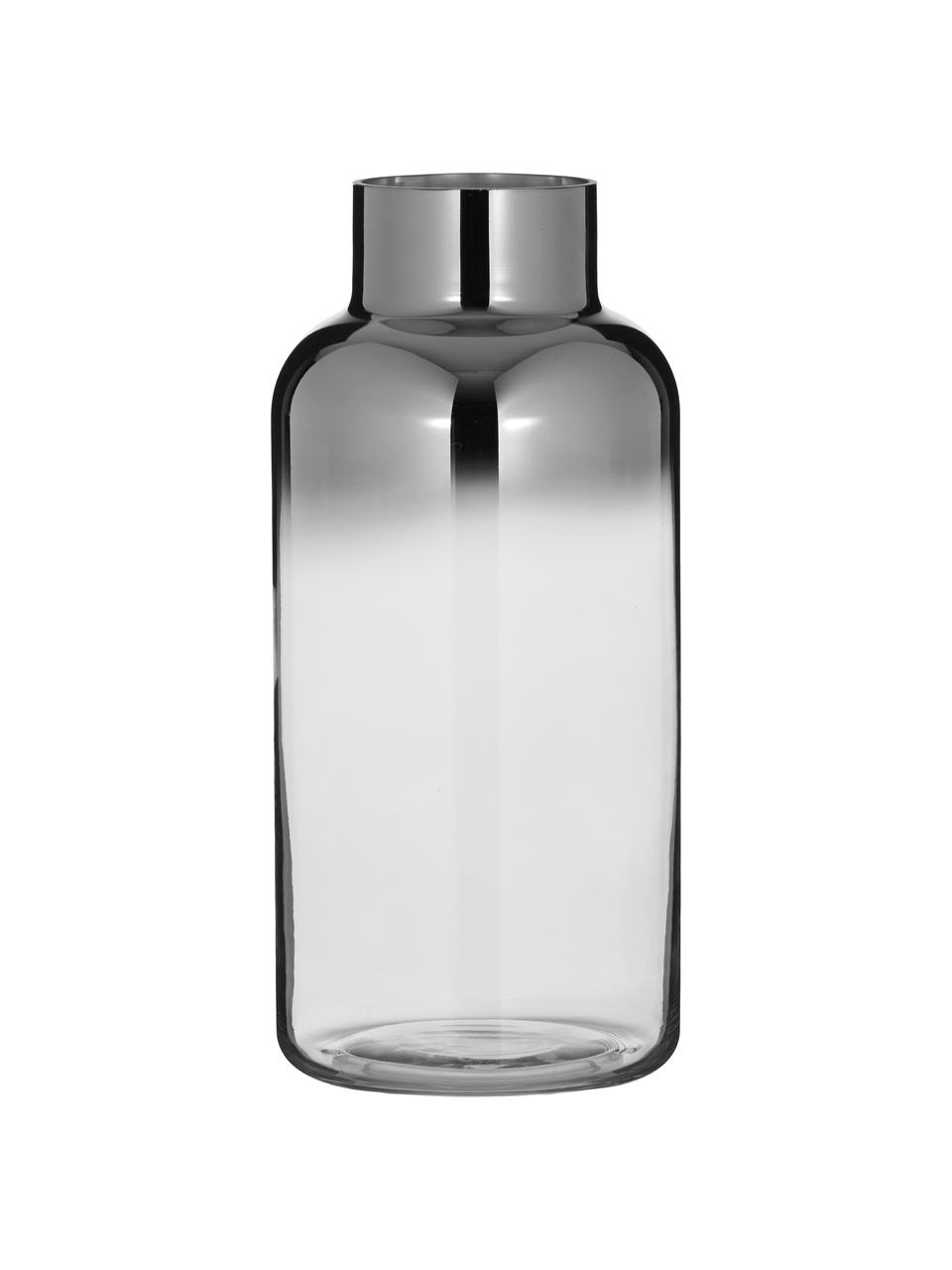 Ručne fúkaná sklenená váza Uma, Lakované sklo, Priehľadná, odtiene chrómovej, Ø 16 x V 35 cm