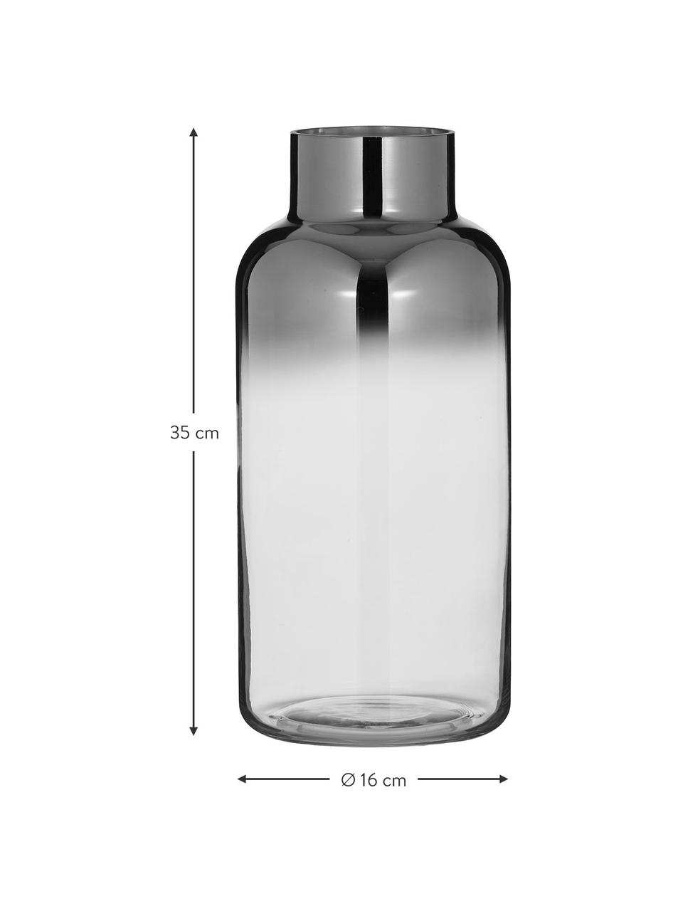 Ručně foukaná skleněná váza s chromovým třpytem Uma, Lakované sklo, Transparentní, chromová, Ø 16 cm, V 35 cm