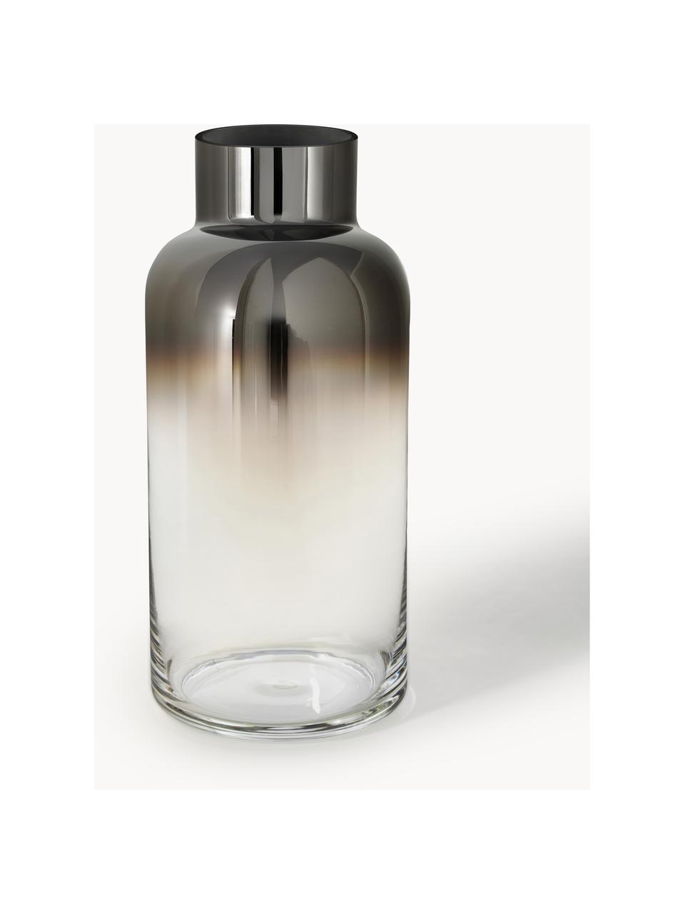 Vaso in vetro soffiato con riflessi cromati Uma, Vetro laccato, Trasparente, cromato, Ø 16 x Alt. 35 cm