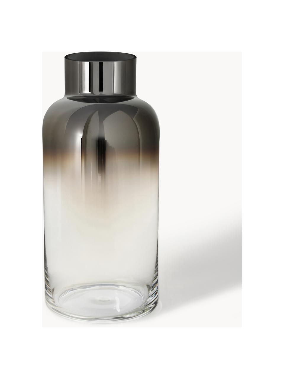 Mondgeblazen glazen vaas Uma, Gelakt glas, Transparant, chroomkleurig, Ø 16 x H 35 cm