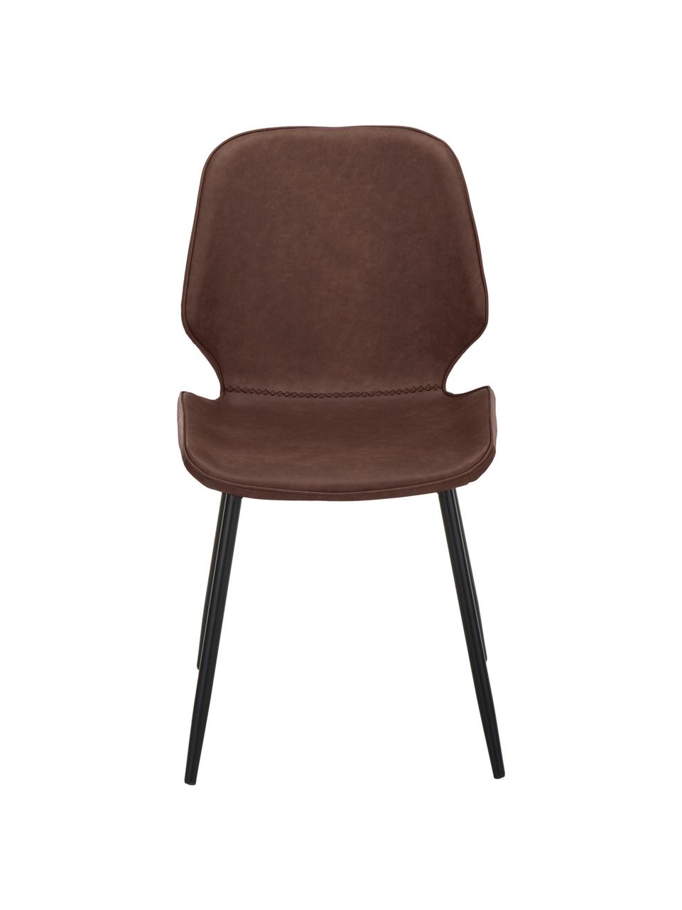 Krzesło tapicerowane ze sztucznej skóry Louis, 2 szt., Tapicerka: sztuczna skóra (65% polie, Nogi: metal malowany proszkowo, Sztuczna skóra, brązowy, S 44 x G 58 cm