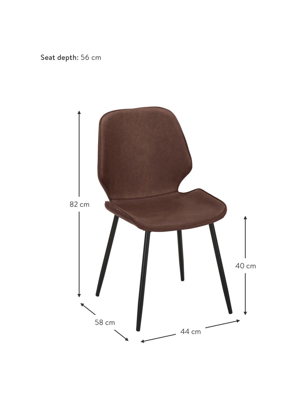 Sedia imbottita in similpelle Louis 2 pz, Rivestimento: similpelle (65% polietile, Gambe: metallo verniciato a polv, Similpelle marrone, Larg. 44 x Prof. 58 cm