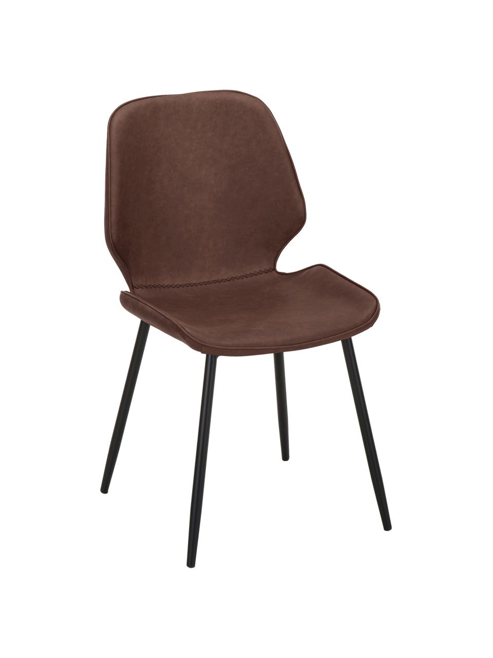 Kunstleren gestoffeerde stoelen Louis, 2 stuks, Bekleding: kunstleer (65% polyethyle, Poten: gepoedercoat metaal, Kunstleer bruin, B 44 x D 58 cm