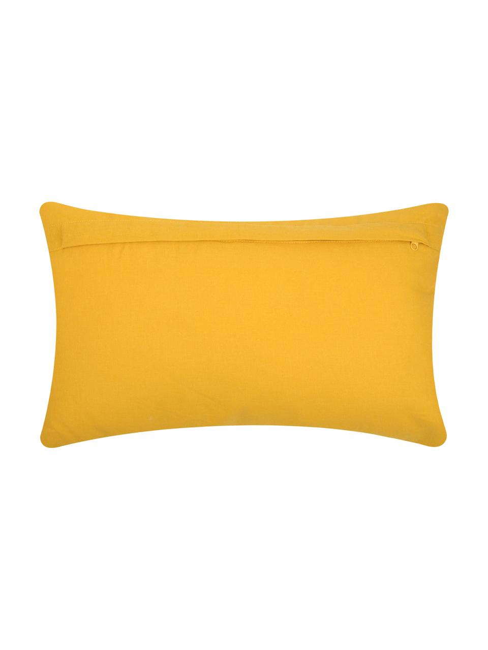 Cuscino giallo con imbottitura e nappe Majorque, 100% cotone, Giallo, rosso, Larg. 35 x Lung. 55 cm