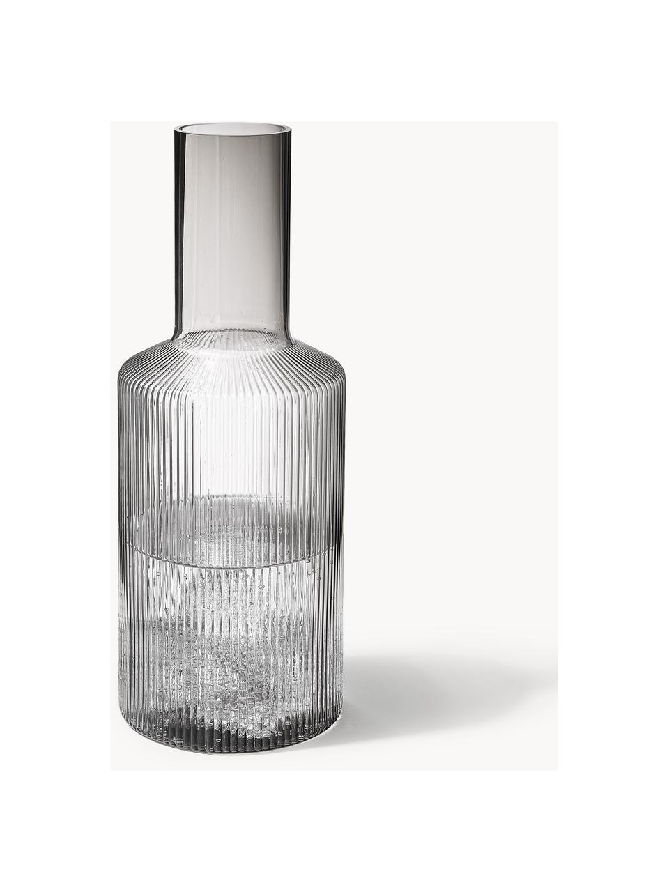 Carafe striée soufflée bouche Ripple, 1 L, Verre, soufflé bouche, Gris, transparent, 1 L