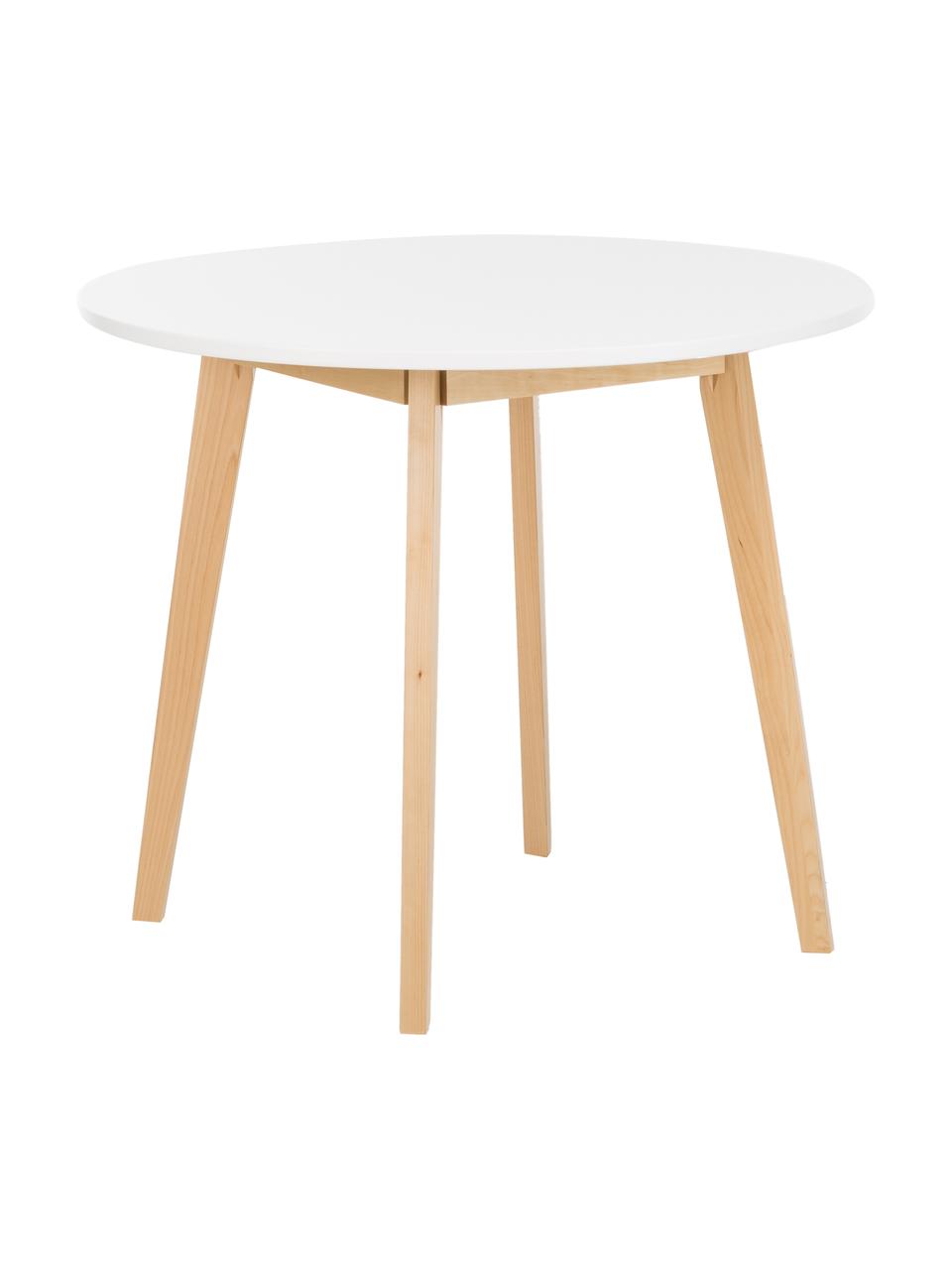 Kulatý jídelní stůl Raven, Ø 90 cm, Bílá, přírodní březové dřevo