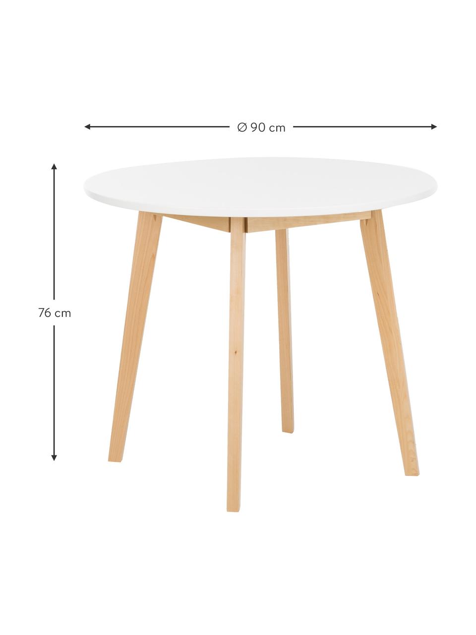 Kulatý jídelní stůl Raven, Ø 90 cm, Bílá, přírodní březové dřevo