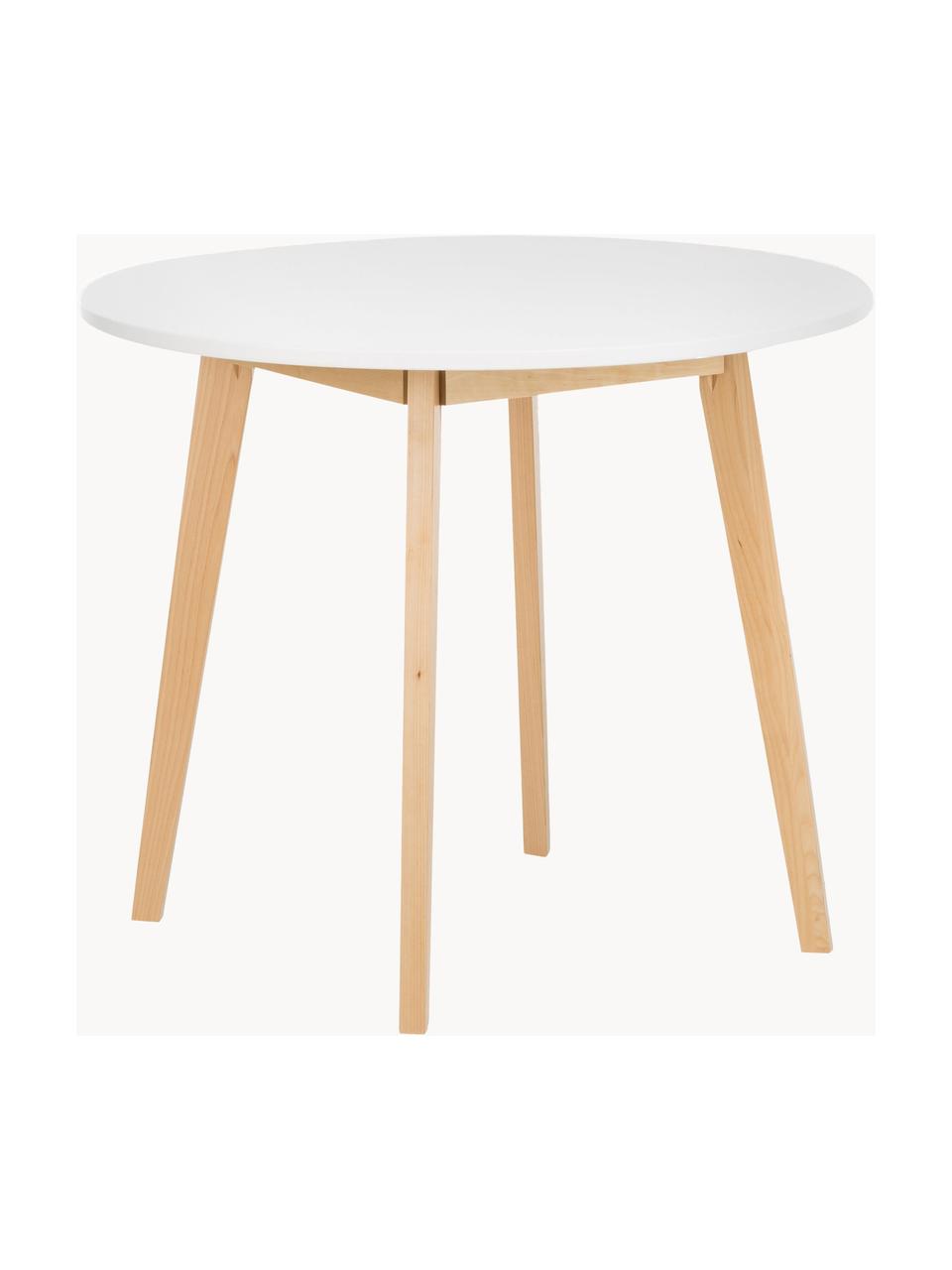 Tavolo da pranzo rotondo Raven, Ø 90 cm, Gambe: legno di betulla, finitur, Piano d'appoggio: pannello MDF (fibra a med, Legno di betulla, bianco, Ø 90 cm