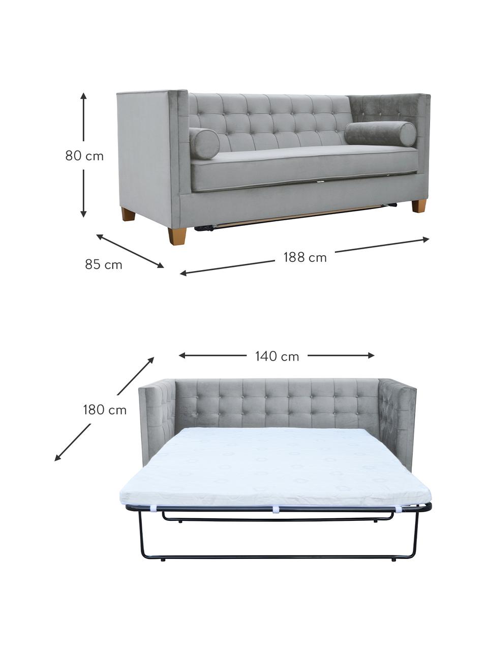 Divano letto 2 posti in velluto grigio Rosso, Rivestimento: 100% velluto di poliester, Struttura: legno, molle a onda, Piedini: legno laccato, Grigio, Larg. 188 x Prof. 85 cm