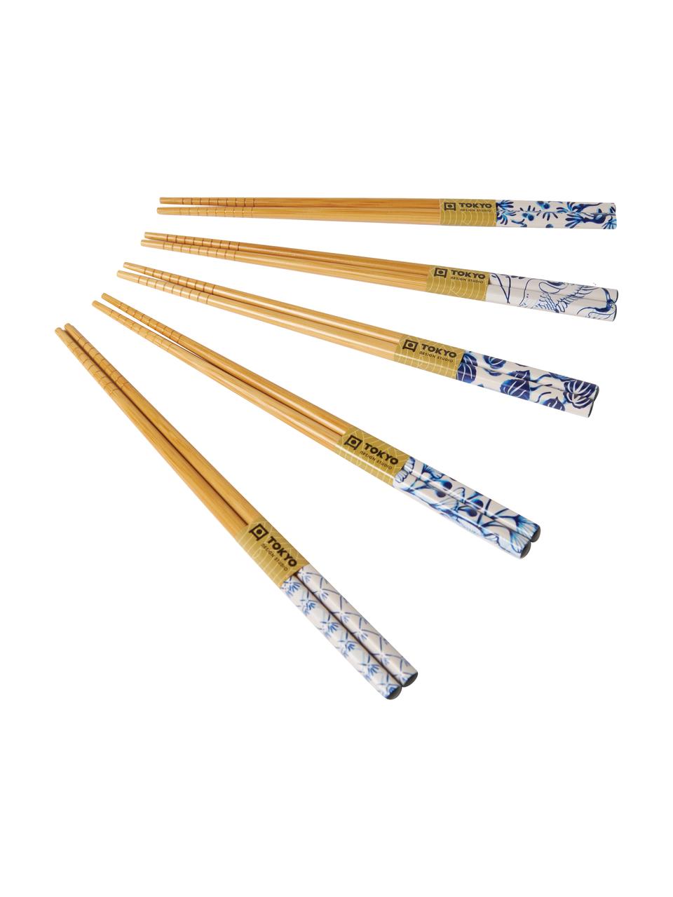 Bambusové jídelní hůlky Flora Japonica, 5 párů, Bambus, Bílá, modrá, světle hnědá, D 23 cm
